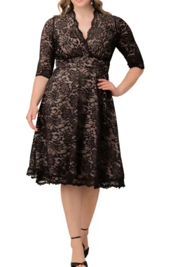 Mademoiselle Lace Cocktail Dress - Black Nude - Plus