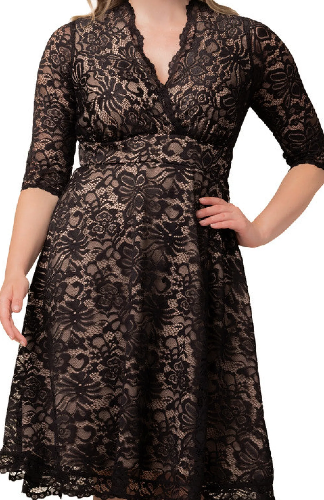 Mademoiselle Lace Cocktail Dress - Black Nude - Plus