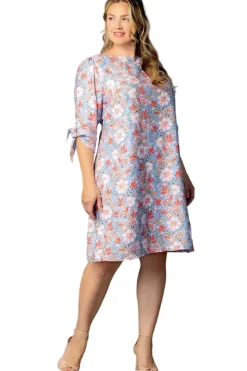 Manhattan Shift Dress - Sky Blue Blooms - Plus