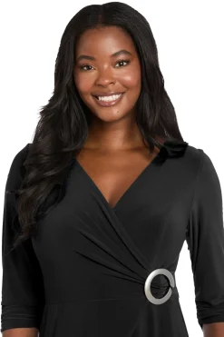 Midi Jersey Faux Wrap with 3/4 Sleeves - Petite