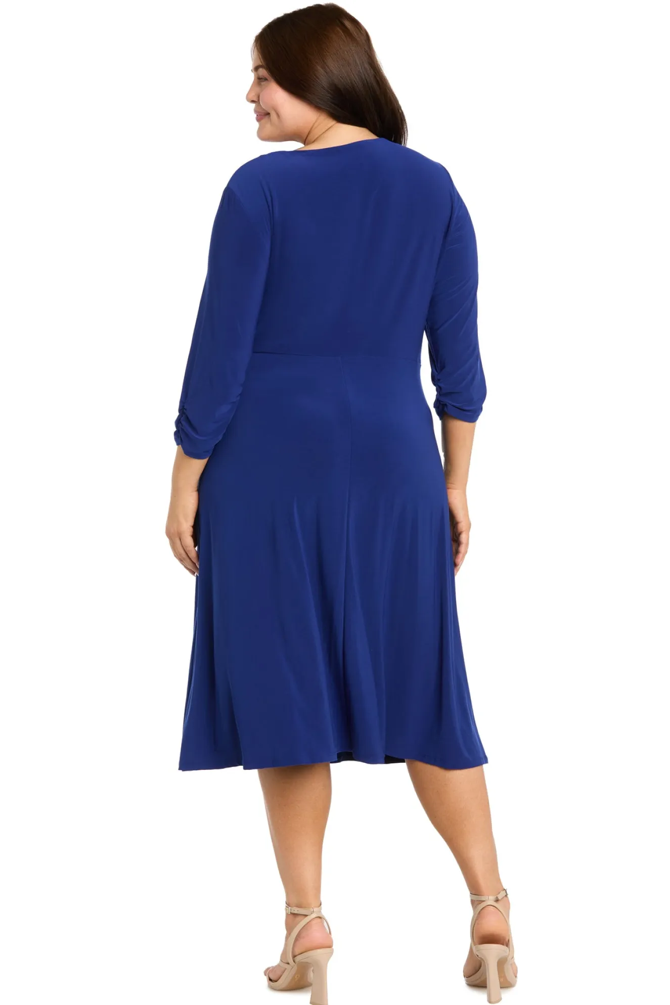 Midi Jersey Faux Wrap with 3/4 Sleeves - Indigo - Plus