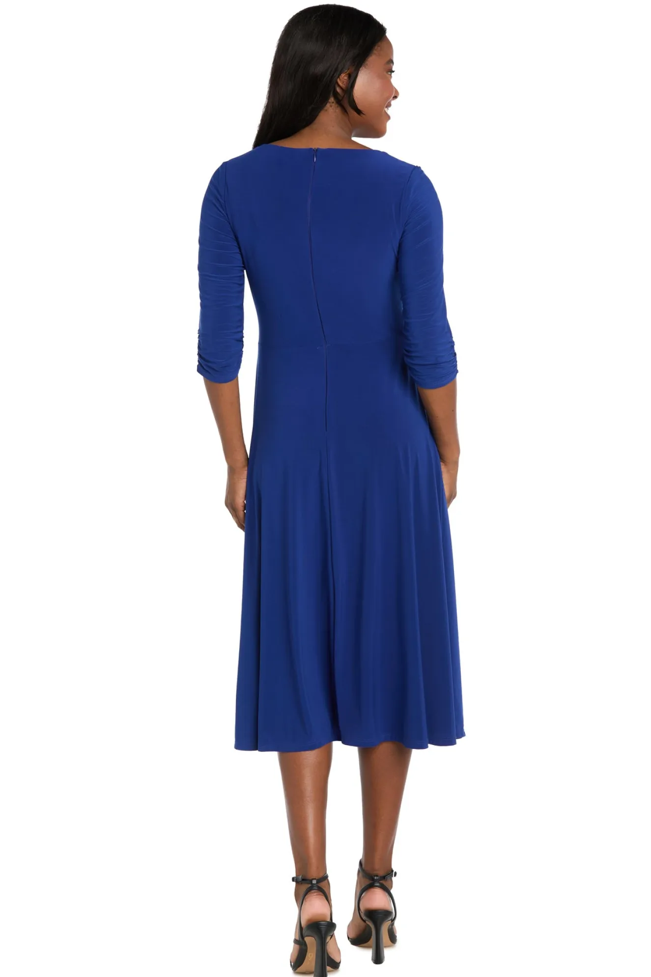 Midi Jersey Faux Wrap with 3/4 Sleeves - Indigo