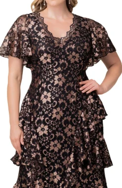 Mon Ange Tiered Lace Evening Gown - Rose Gold - Plus