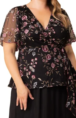 Moonlit Garden Rosalie Embroidered Wrap Top - Plus