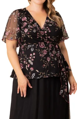 Moonlit Garden Rosalie Embroidered Wrap Top - Plus