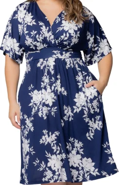 Navy Floral Print Gia Midi Dress - Plus