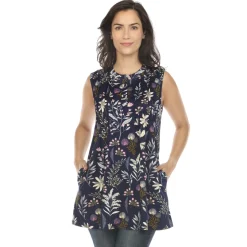 Navy Floral Sleeveless Tunic Top