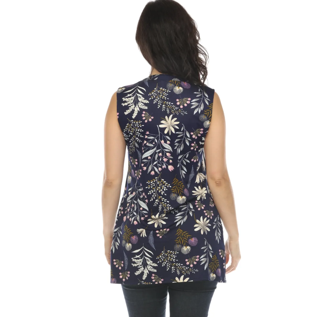 Navy Floral Sleeveless Tunic Top