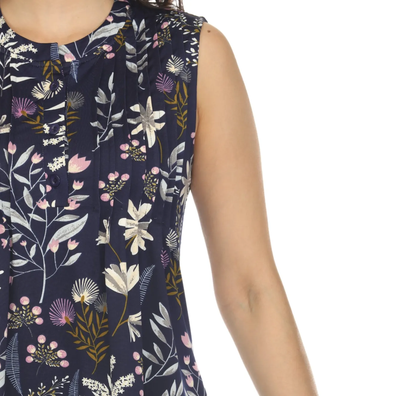 Navy Floral Sleeveless Tunic Top