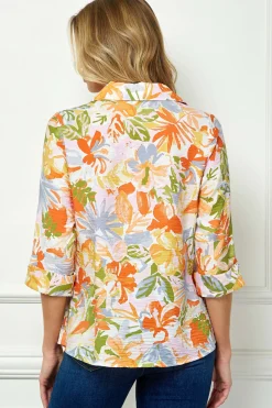 3/4 Notch Cuff Sleeve Johnny Collar Shirt in Orange