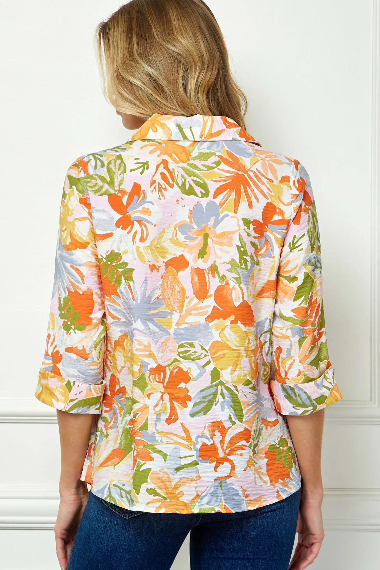 3/4 Notch Cuff Sleeve Johnny Collar Shirt in Orange