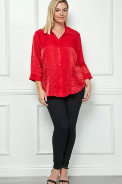 3/4 Notch Sleeve Button Front Shirt Top- Plus
