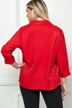 3/4 Notch Sleeve Button Front Shirt Top- Plus