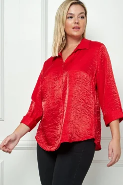 3/4 Notch Sleeve Button Front Shirt Top- Plus