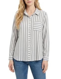 NY Collection Long Sleeve Blouse With Chest Pocket