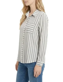 NY Collection Long Sleeve Blouse With Chest Pocket