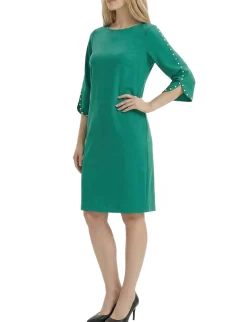 NY Collection 3/4 Pearl-Detail Petal Sleeve Dress