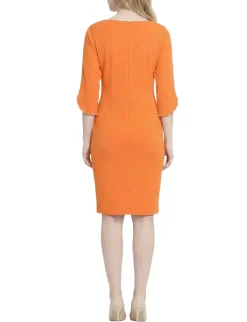 NY Collection 3/4 Pearl-Detail Petal Sleeve Dress