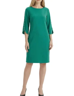 NY Collection 3/4 Pearl-Detail Petal Sleeve Dress