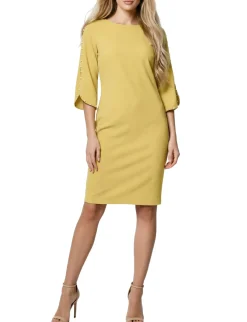 NY Collection 3/4 Pearl-Detail Petal Sleeve Dress