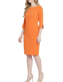 NY Collection 3/4 Pearl-Detail Petal Sleeve Dress
