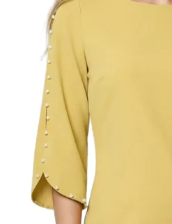 NY Collection 3/4 Pearl-Detail Petal Sleeve Dress