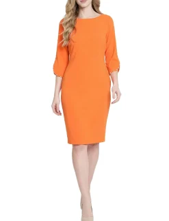NY Collection 3/4 Pearl-Detail Petal Sleeve Dress