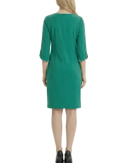 NY Collection 3/4 Pearl-Detail Petal Sleeve Dress