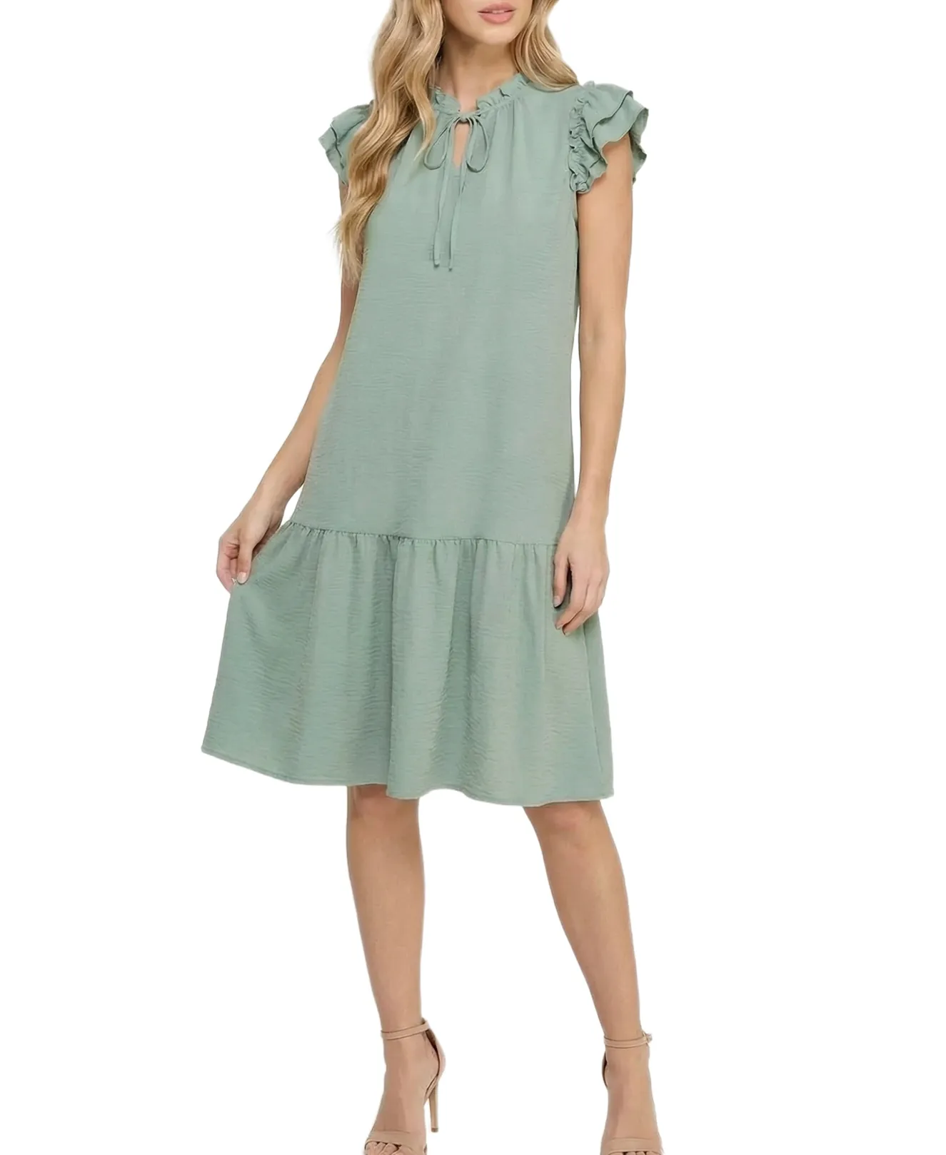 NY Collection Petite Flutter Sleeve Flounced Dress