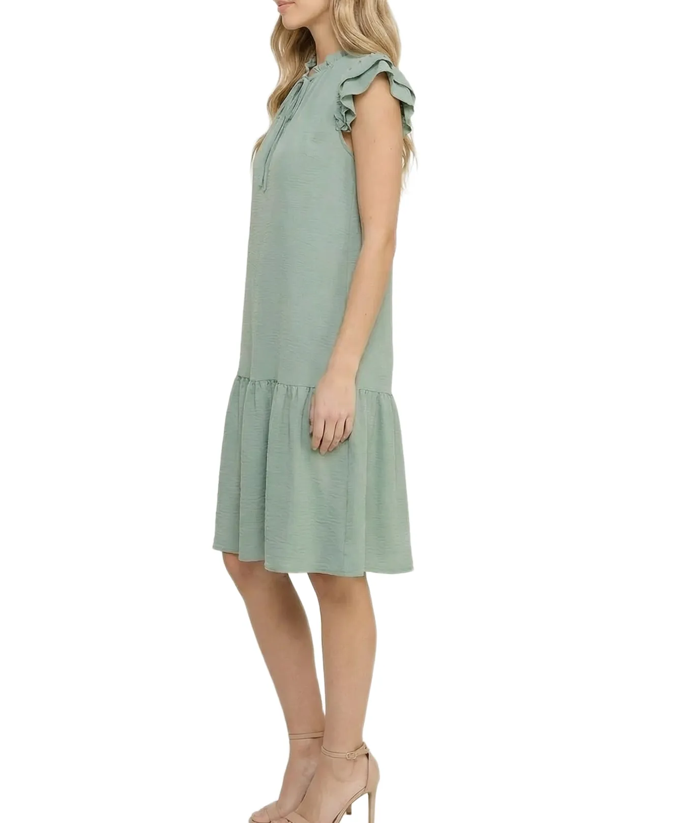 NY Collection Petite Flutter Sleeve Flounced Dress