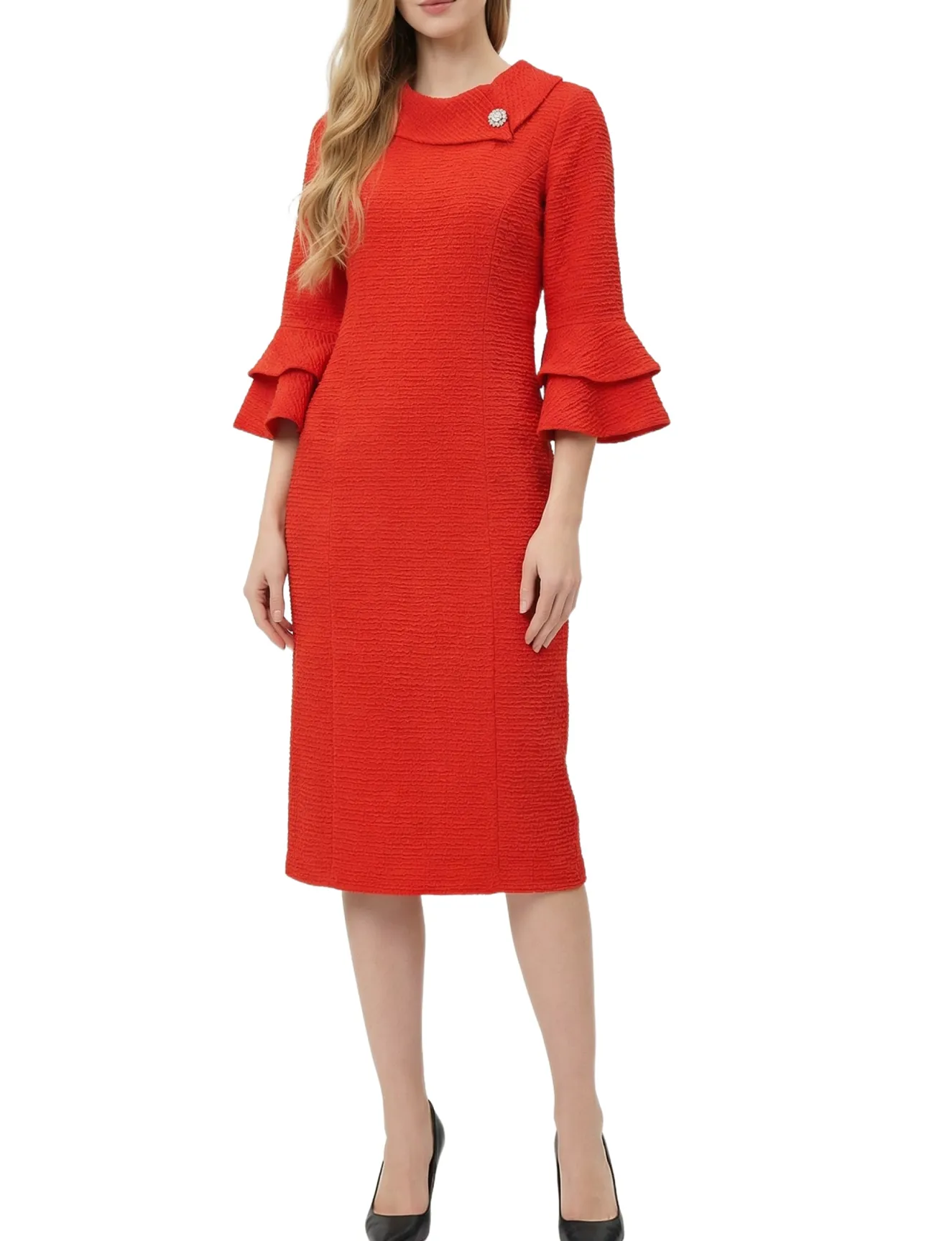 NY Collection Petite 3/4 Sleeve Shawl Collar Dress