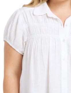 NY Collection Plus Size Cap Slv Rouched Yoke Blouse