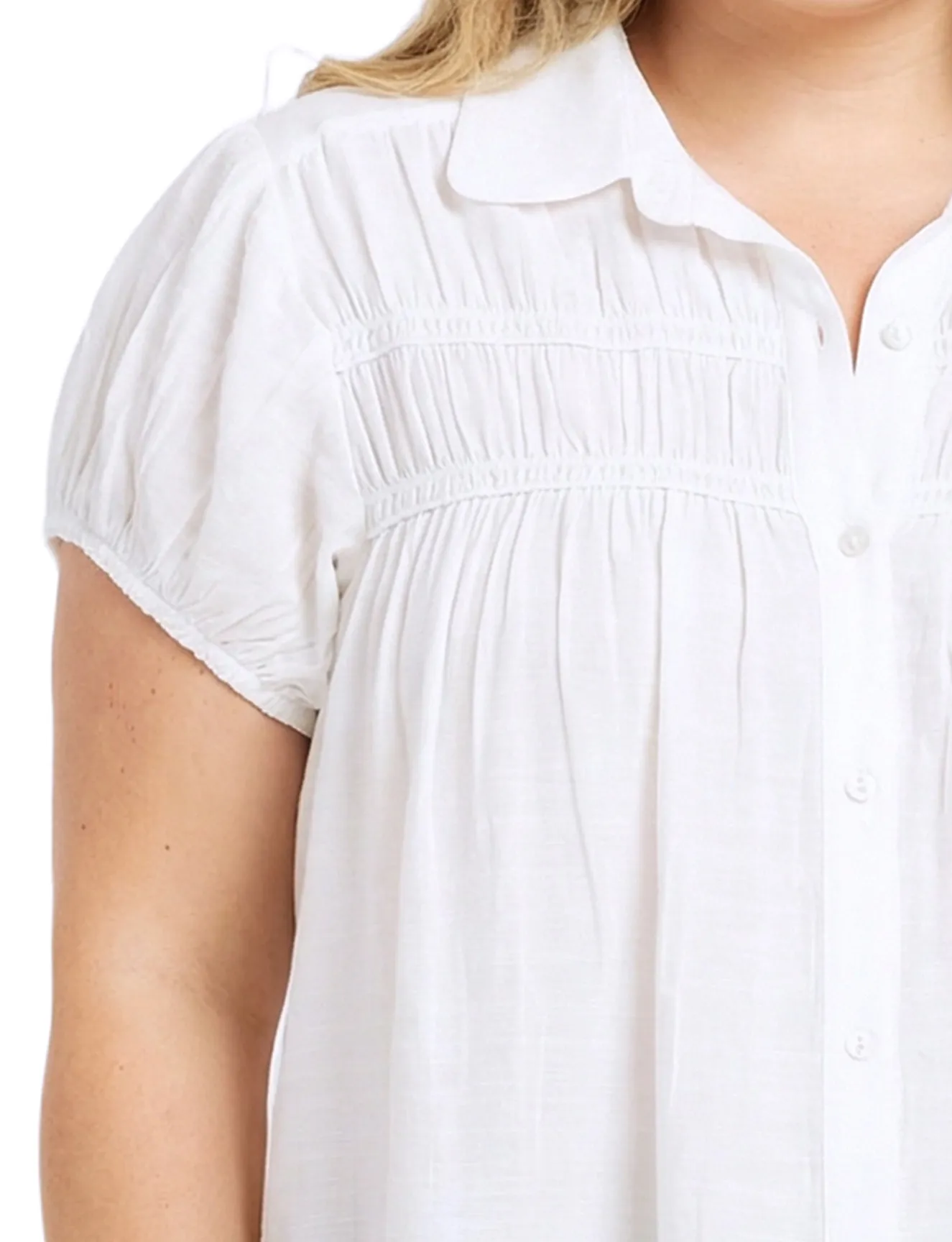NY Collection Plus Size Cap Slv Rouched Yoke Blouse