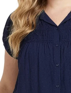 NY Collection Plus Size Cap Slv Rouched Yoke Blouse