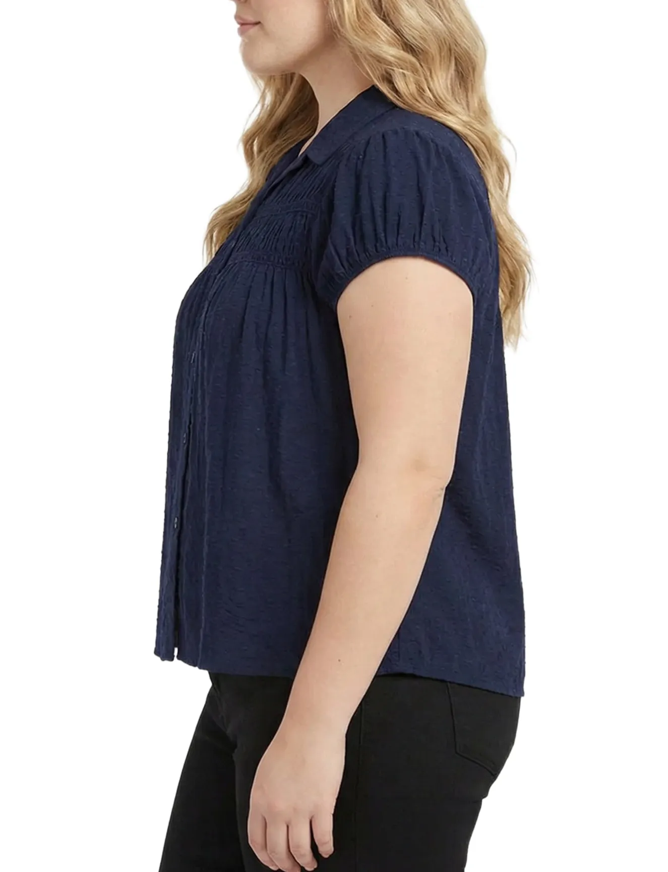 NY Collection Plus Size Cap Slv Rouched Yoke Blouse
