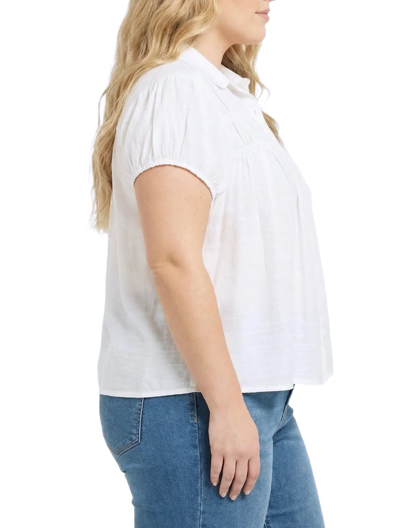NY Collection Plus Size Cap Slv Rouched Yoke Blouse