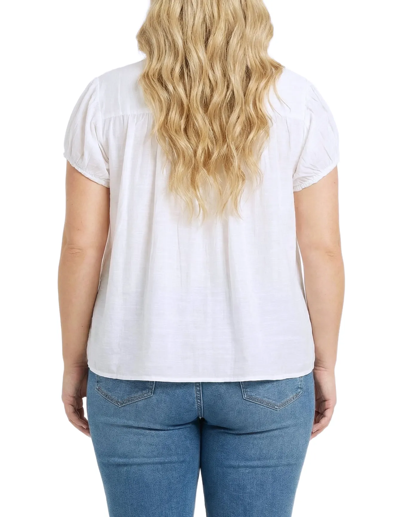 NY Collection Plus Size Cap Slv Rouched Yoke Blouse