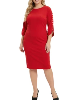 NY Collection Plus Size 3/4 Pearl-Detail Petal Sleeve Dress