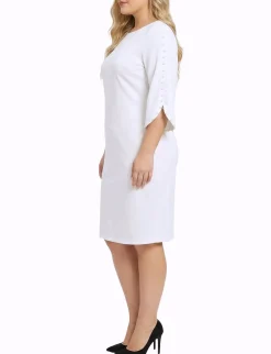 NY Collection Plus Size 3/4 Pearl-Detail Petal Sleeve Dress
