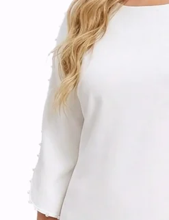 NY Collection Plus Size 3/4 Pearl-Detail Petal Sleeve Dress