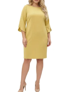 NY Collection Plus Size 3/4 Pearl-Detail Petal Sleeve Dress