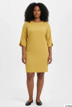 NY Collection Plus Size 3/4 Pearl-Detail Petal Sleeve Dress