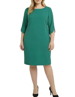 NY Collection Plus Size 3/4 Pearl-Detail Petal Sleeve Dress