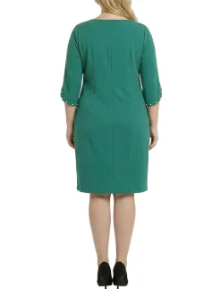 NY Collection Plus Size 3/4 Pearl-Detail Petal Sleeve Dress