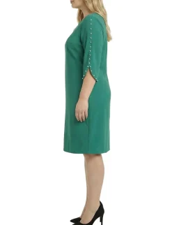 NY Collection Plus Size 3/4 Pearl-Detail Petal Sleeve Dress