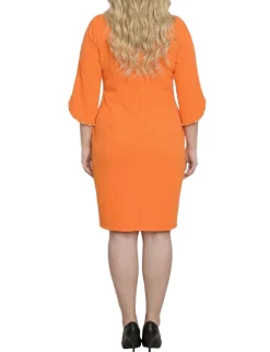 NY Collection Plus Size 3/4 Pearl-Detail Petal Sleeve Dress