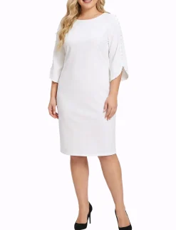 NY Collection Plus Size 3/4 Pearl-Detail Petal Sleeve Dress