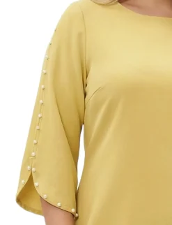 NY Collection Plus Size 3/4 Pearl-Detail Petal Sleeve Dress