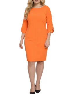 NY Collection Plus Size 3/4 Pearl-Detail Petal Sleeve Dress