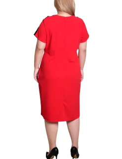 NY Collection Plus Size Short Sleeve Assymetrical Hem Dress